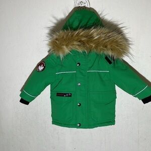 Canada Weathergear Infant Boys Green Fleece-lined Jacket Faux Fur Trim Size 12M
